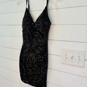 Windsor cocktail semi-formal black spaghetti strap sequin dress